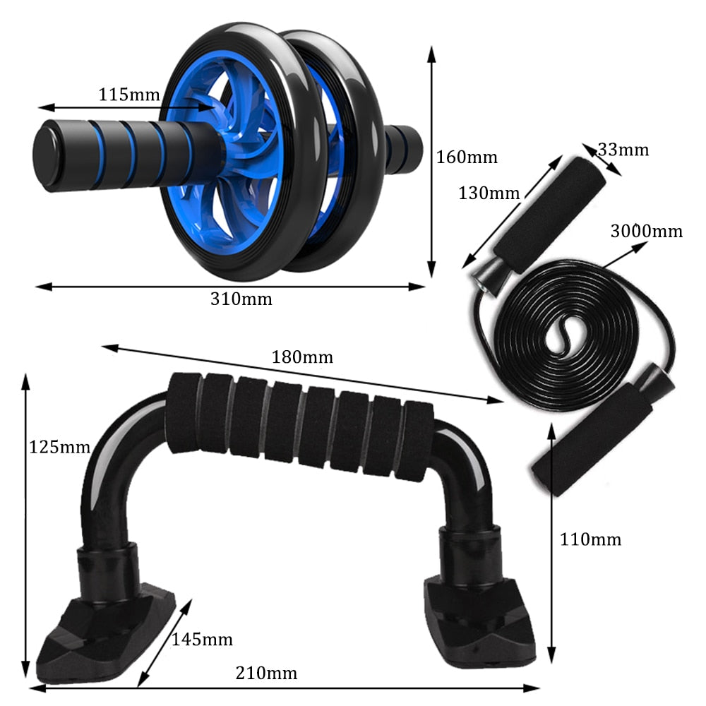 Muscle Exercise Equipment Abdominal Press Wheel Roller Home Fitness Equipment Gym Roller Trainer with Push UP Bar Jump Rope