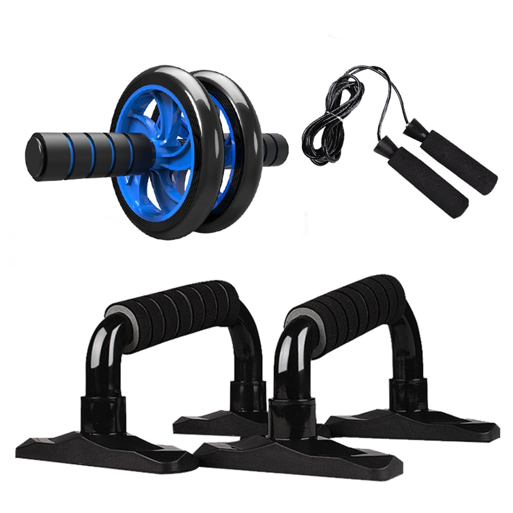 Muscle Exercise Equipment Abdominal Press Wheel Roller Home Fitness Equipment Gym Roller Trainer with Push UP Bar Jump Rope